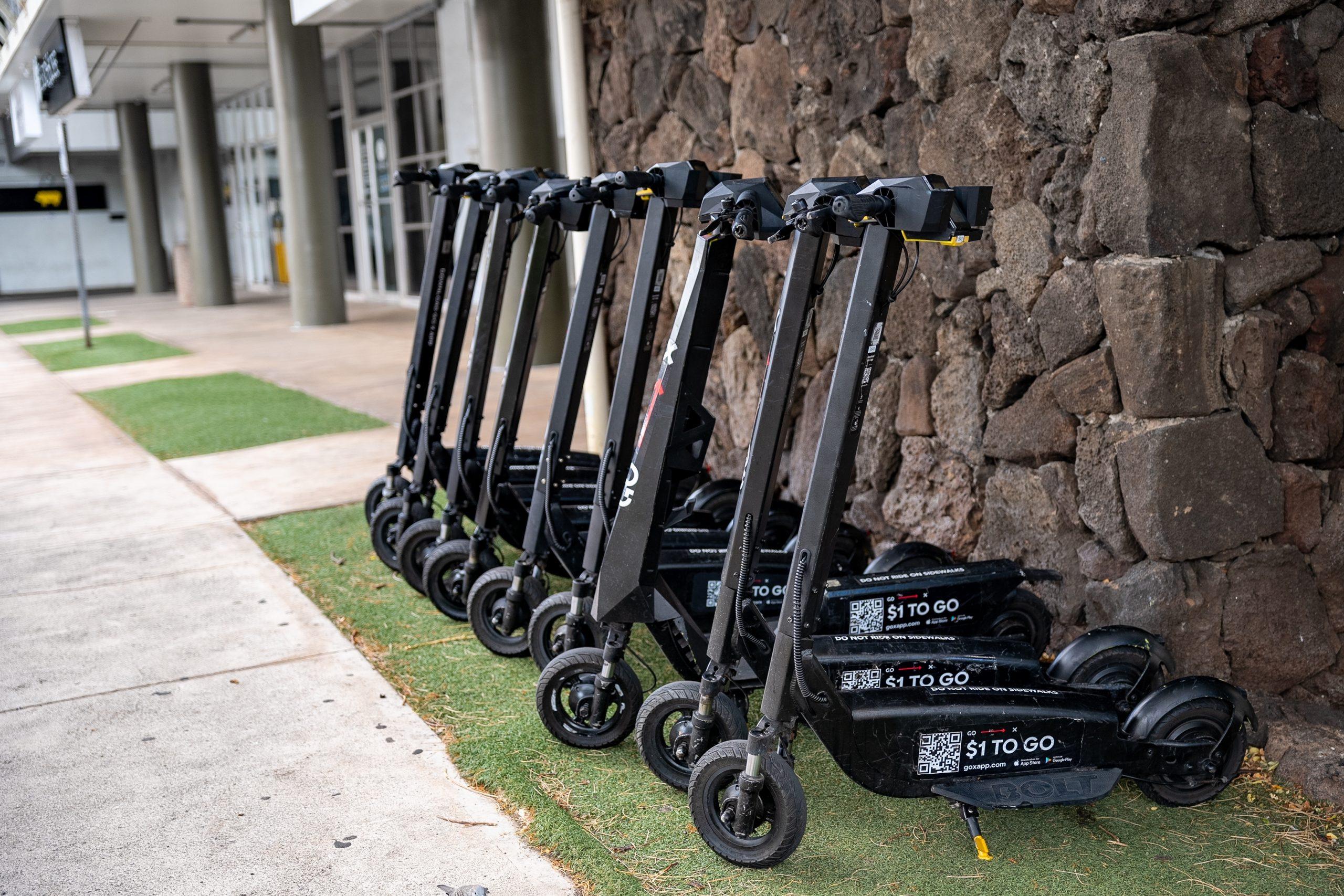 Honolulu,Hawaii-august,25th,2023.,Shared,Public,Black,Electric,Scooters,For